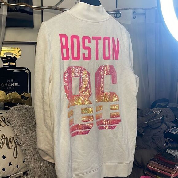 VS PINK Edl Perfect Quarter-Zip 1/4 sunset ombre iridescent sequin bling boston - Picture 1 of 10